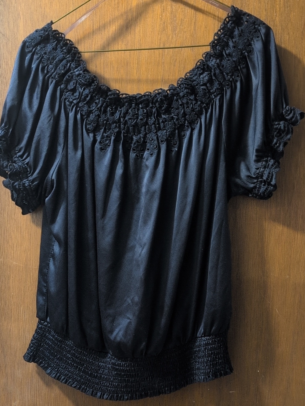 Navy Smocked Off-Shoulder Women's Top
